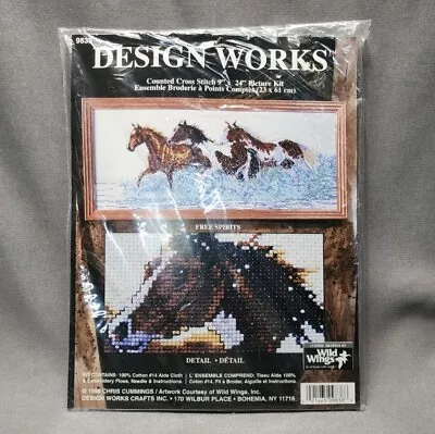 Vintage Design Works Counted Cross Stitch Kit #9838  Free Spirits  Horses 9 X24  • $22.50