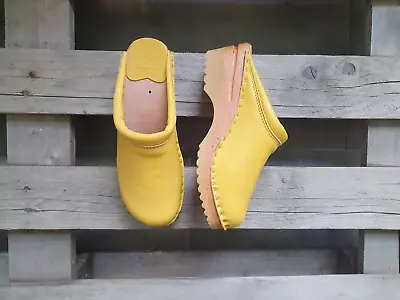 Swedish Clogs Troentorp Rembrandt Yellow Veg Tanned Size US Womens 7 / EU 37 • $118.99