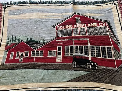 Vintage Boeing Airplane Company Tapestry Throw Blanket Cotton Traditions 1992 • $45