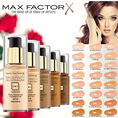 MAX FACTOR Facefinity 3 In 1 All Day Flawless Liquid New Foundation 30ml SPF20 • £9.99