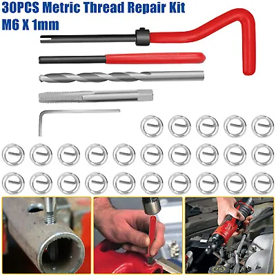 30x Metric Thread Repair Insert Kit HSS Drill Helicoil Car Pro Coil Tool M6*1mm • $10.98