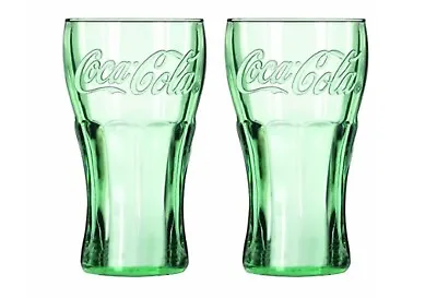 2x Coca Cola One Pint 20oz 568ml Georgia Green Large Glass Laser Nucleated New • £15.99