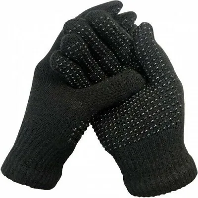 1x Mens Womens Black GRIPPER Magic Gloves Grip Unisex Winter Warm Adult Thermal • £2.89