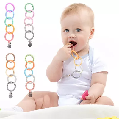 Infant Baby Toddlers Teething Toy Silicone Baby Teether Link With Pacifier Clip • £4.79