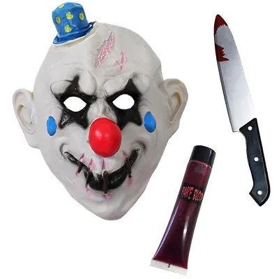 £12.99 • Buy Stitched Clown Mask Halloween Set Latex Scary Horror Fancy Dress Party Knife