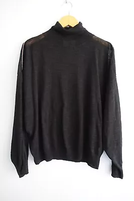 Bassike Womens Knit Jumper 3 AU 12 Black Cotton Linen Oversized Turtleneck Fine • $95