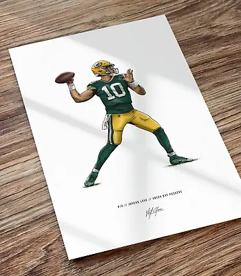 Jordan Love Poster Green Bay Packers Football Illustrated Art Print • $24.99