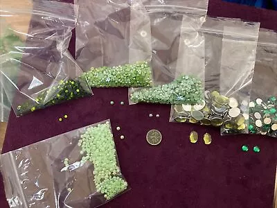 Job Lot Of 6 Bags Of Green Flat Back Sequins And Jewels For Crafts Assorted Size • £1.50