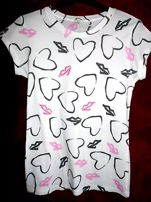 £0.99 • Buy  River Island  Long Line T Shirt  Top ~~ Heart Print ~~ Womens  Uk 12 Pre Owned