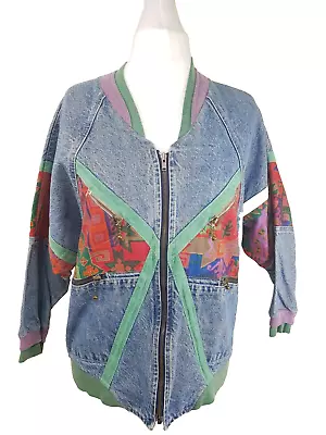 Vintage Paul Kaye Mens Denim Jacket Blue Size S 90s Geometric Fresh Prince • £33.96