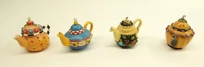 Lot Of 4 Vintage Mary Engelbreit Resin Mini Teapot Christmas Ornaments Pre-owned • $24