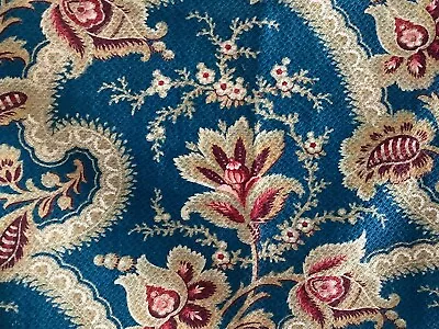 Antique French Stylized Floral Cotton Upholstery Fabric Jewel Tones 19th Century • $45