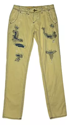 True Religion Jordan Yellow Pants Size 24 Yellow Boyfriend Fit Chino Distressed • $14.99