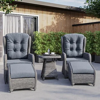 Grey Rattan Sun Lounger Reclining Garden Set With Table And Footstools • £829.92