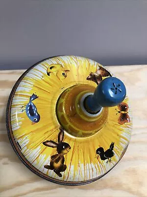 Vintage Ohio Art Tin Spinning Top Metal Animals Duck Bunny Bird Butterfly Cat A2 • $24