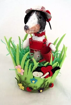 Felt Dachshund Black Tan Piebald Sculpture Spring Felt Ladybug Basket Decor • $27