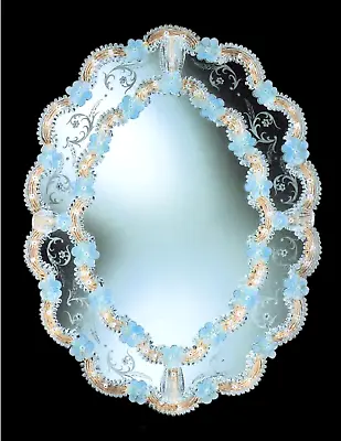 Mirror Venetian Glass Of Murano Oval Engraved Wall Vertical Horizontal • $1838.03