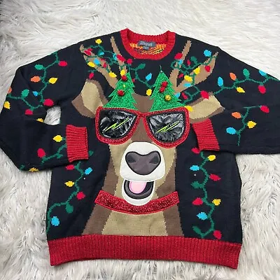 33 Degrees Men's L Cool Reigndeer Light Up Ugly Christmas Sweater Sunglasses • $39.99