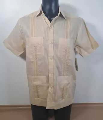 £35 • Buy MOJITO Linen Shirt Button Up Short Sleeve Guayabera Collection Cream BNWT Small