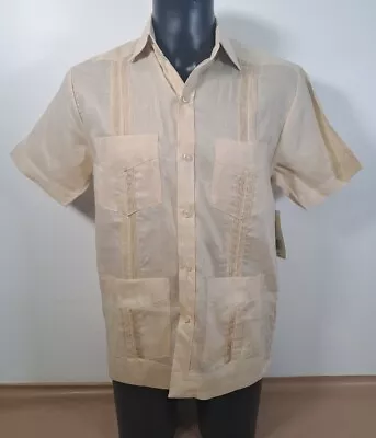 MOJITO Linen Shirt Button Up Short Sleeve Guayabera Collection Cream BNWT Small • £35