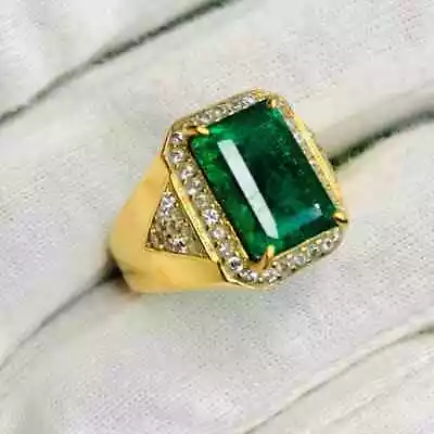 3.31ctw Emerald Natural Emerald & Moissanite Men's Ring Solid 10k Yellow Gold • $1049.99