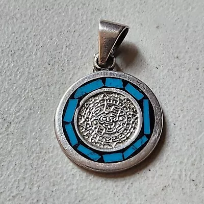 Sterling Silver Mayan Calendar Style Pendant Marked 925 Mexico 5.5 Grams • $5.99