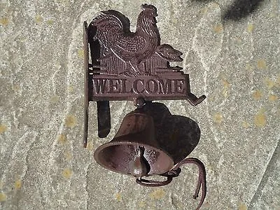 Heavy Cast Iron Door Bell With Welcome Rooster Sign - Farm Hen House /Ringer • £24.99