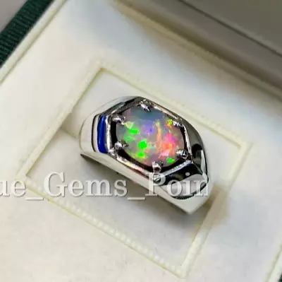 Natural Ethiopian Fire Opal Men's Ring 925 Sterling Silver Oval Shape Ring • $59.20