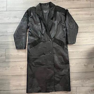 Marco Morani Miland Leather Duster Trench Coat Jacket VTG Womens Medium Black • $39.99