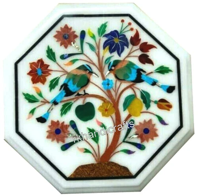 £280.52 • Buy 15  Marble Coffee Table Top Tree Pattern Inlay Work Balcony Table For Home Decor