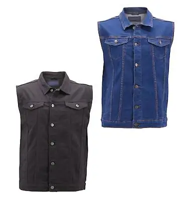 $33.94 • Buy Men's Classic Button Up Casual Cotton Stretch Denim Biker Jean Jacket Vest