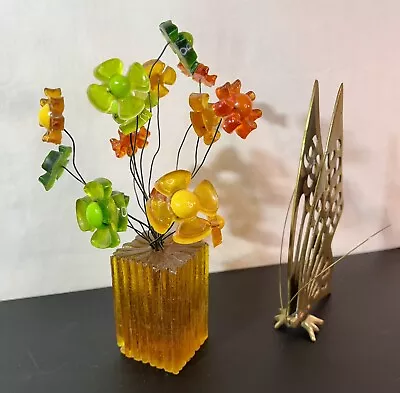 Vintage 1960s Lucite Flower Power Sculpture Wire Art Piece Multicolor 15 Stem • $14.50