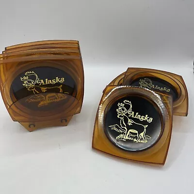 Vintage Acrylic Drink Coasters ALASKA Set Of 8 With One Holder Retro MCM • $12.99