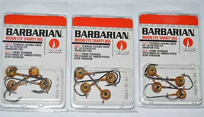 3 Packs Vmc Barbarian Moon Eye Shakey Jigs 1/4oz Pumpkinseed Wacky Bass Jighead • $14.95