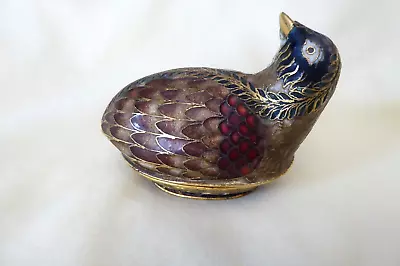 Cloisonne Bird Or Duck Trinket Box Enamel Vintage Figural Container • $12