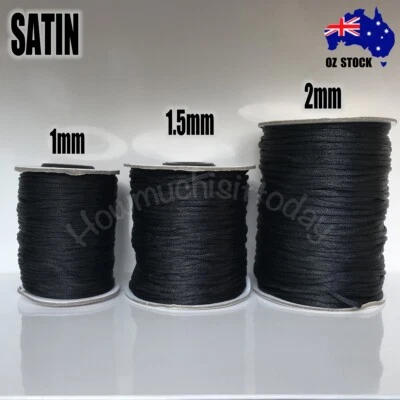 $5.41 • Buy Satin Cord Rattail Shamballa Nylon Macrame Kumihimo String BLACK 1mm 1.5mm 2mm