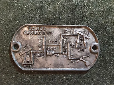 Vintage Antique T.C Railway 2701-RailRoad Sign Plaque Railway Rare Patina • $150