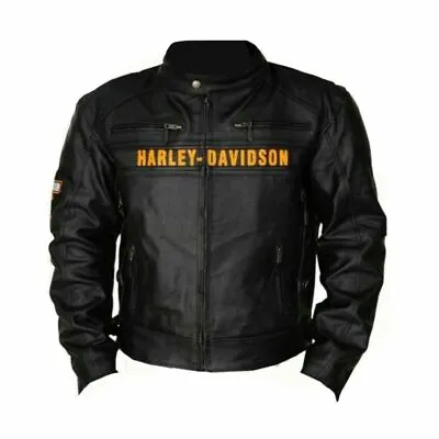 Men's Harley Davidson Motorcycle Vintage Biker Distressed Real Leather Jacket • $199.99