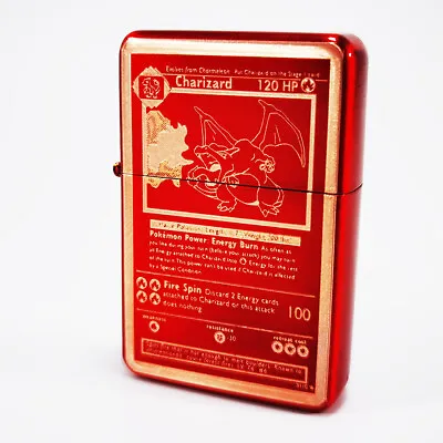 BRAND NEW -  DESIGNED  CIGARETTE PETROL LIGHTER - Charizard Card Variations • £19.49