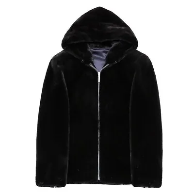 Men Faux Mink Fur Coats Black Casual Warm Thicken Jacket Lapel Collar Overcoats • $53.86