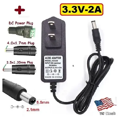 3.3V 2A AC/DC Adapter Power Supply Charger 5.5x2.1mm With 3 DC Power Plug Tips • $10.62