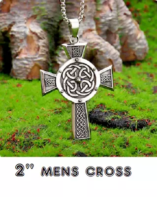 2  CELTIC IRISH KNOT CROSS PAGAN Pendant On 24  925 Sterling Silver Necklace Men • $16.97