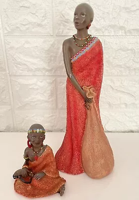 Women Maasai & Child Masai Figurine Ornament African Female Tribal Statue • $39.95