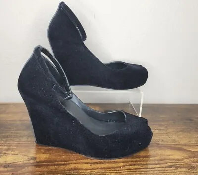 Melissa Patchouli Black Wedge Heel Ankle Strap Peep Toe Pumps Size 8 • $37