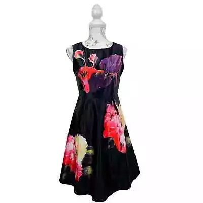 B&N Floral Sleeveless Black Fit N Flare Dress Size S  • $15