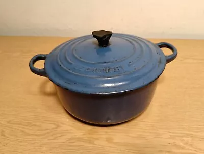 Le Creuset Casserole Dish 20cm Blue Cast Iron Enamel Round Pot Oven Vintage • £23.99