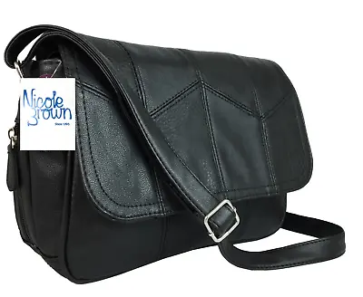 Ladies Faux Leather Multi Pocket Shoulder  Across Body Bag Messenger Satchel Bag • £13.99