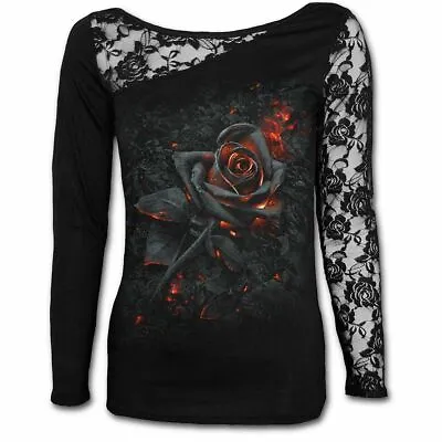 Spiral Direct BURNT ROSE Long Sleeved Lace/Goth/Ladies/Roses/Gothic/Top/Tee • £21.99