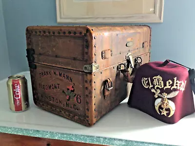 Antique 1877 Masonic Knights Custom Suitcase Chest M.C.LILLEY CO Columbus FEZ • $189