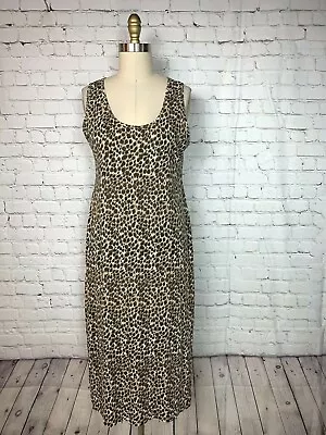 J Crew Womens Dress Sleeveless Knit Midi Leopard Scoop Neck Classic Size Medium • $20